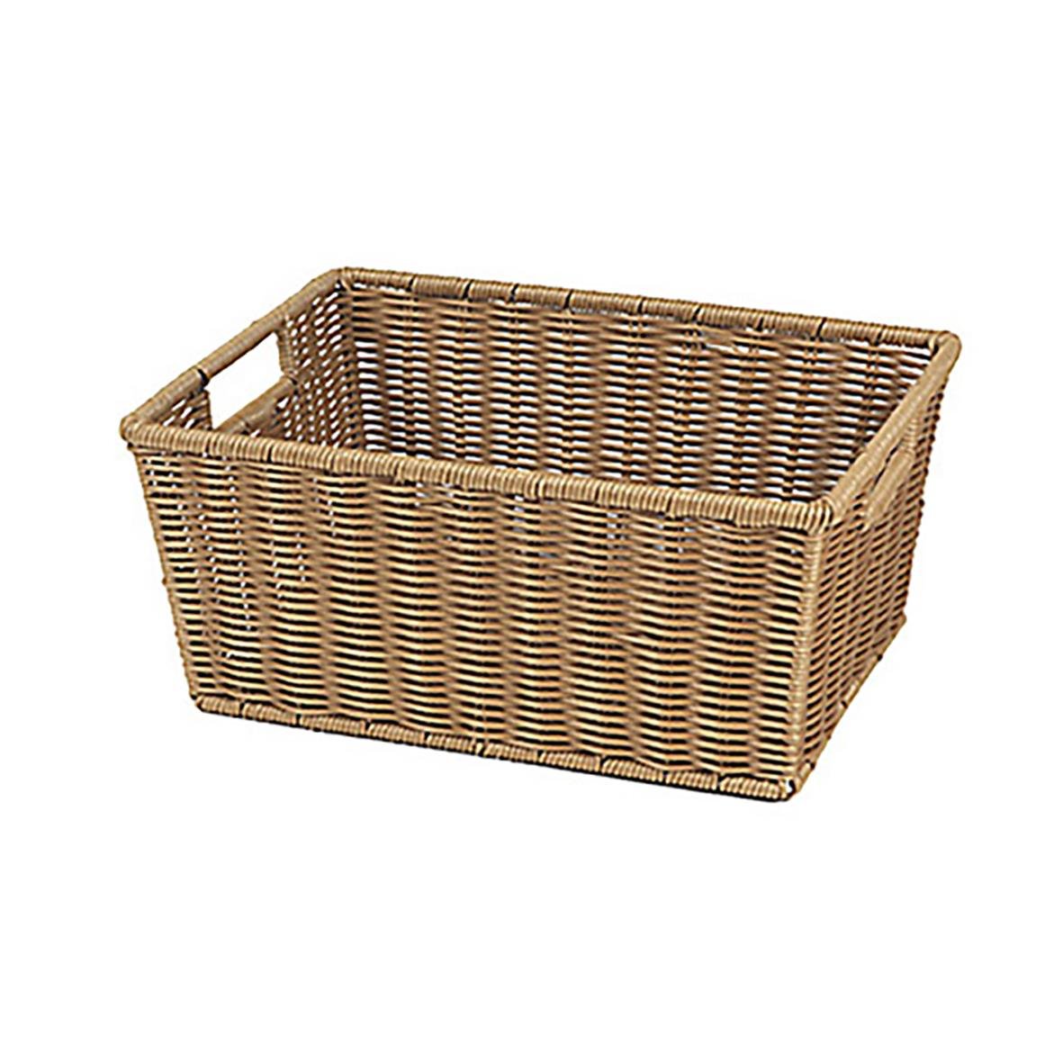 Rektangulär brödkorg i brun plast och rottingdesign, mått 40x30x18cm