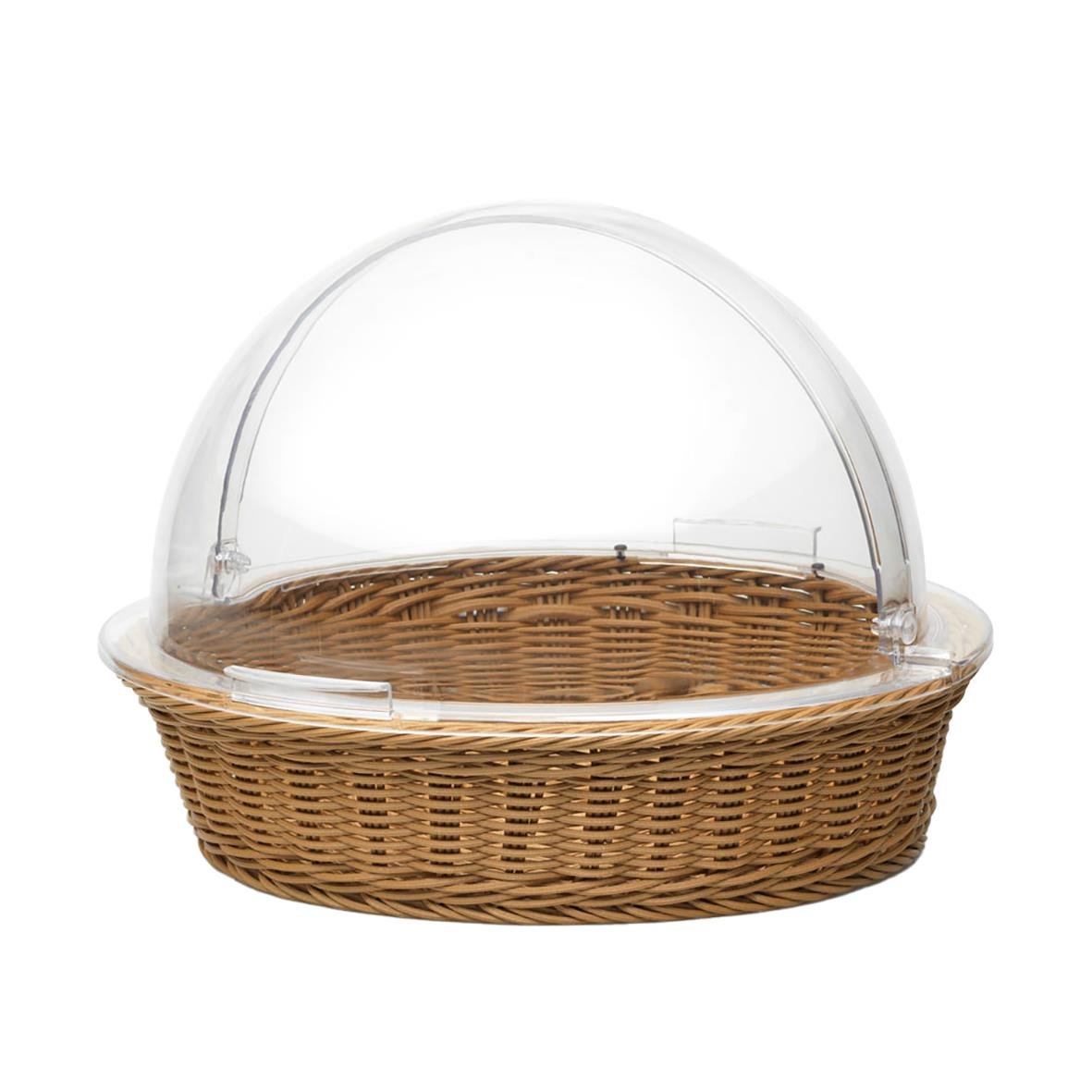 Brödkorg med rund PP/PC-lock, transparent lock, brun korg, diameter 40cm