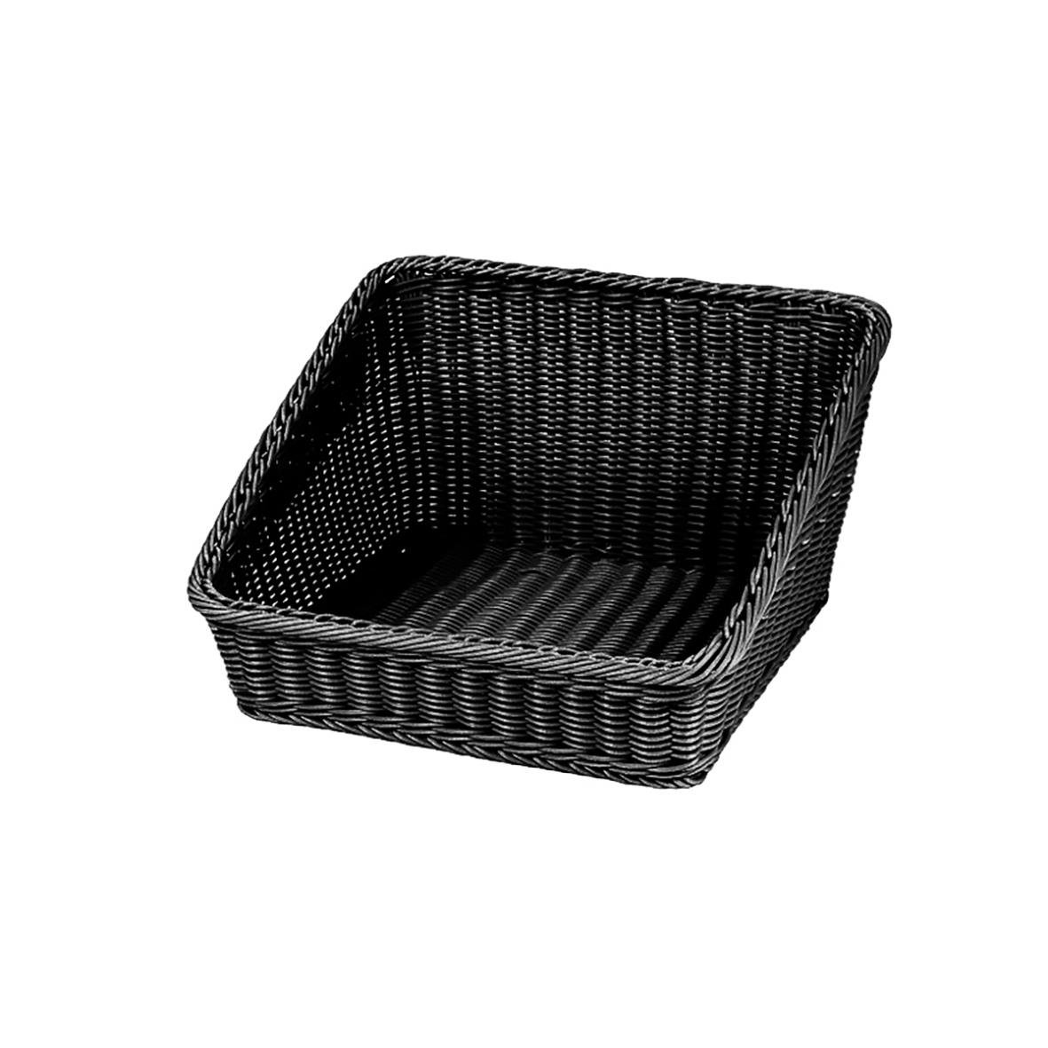 Kvadratisk svart brödkorg i plast med måtten 43x43x24/10cm