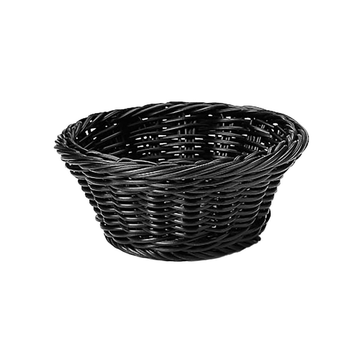 Rund svart brödkorg i plast med diameter 18,5 cm och höjd 7,5 cm