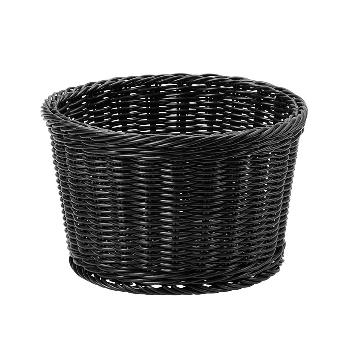 Rund svart brödkorg i plast med diameter 26 cm och höjd 16 cm