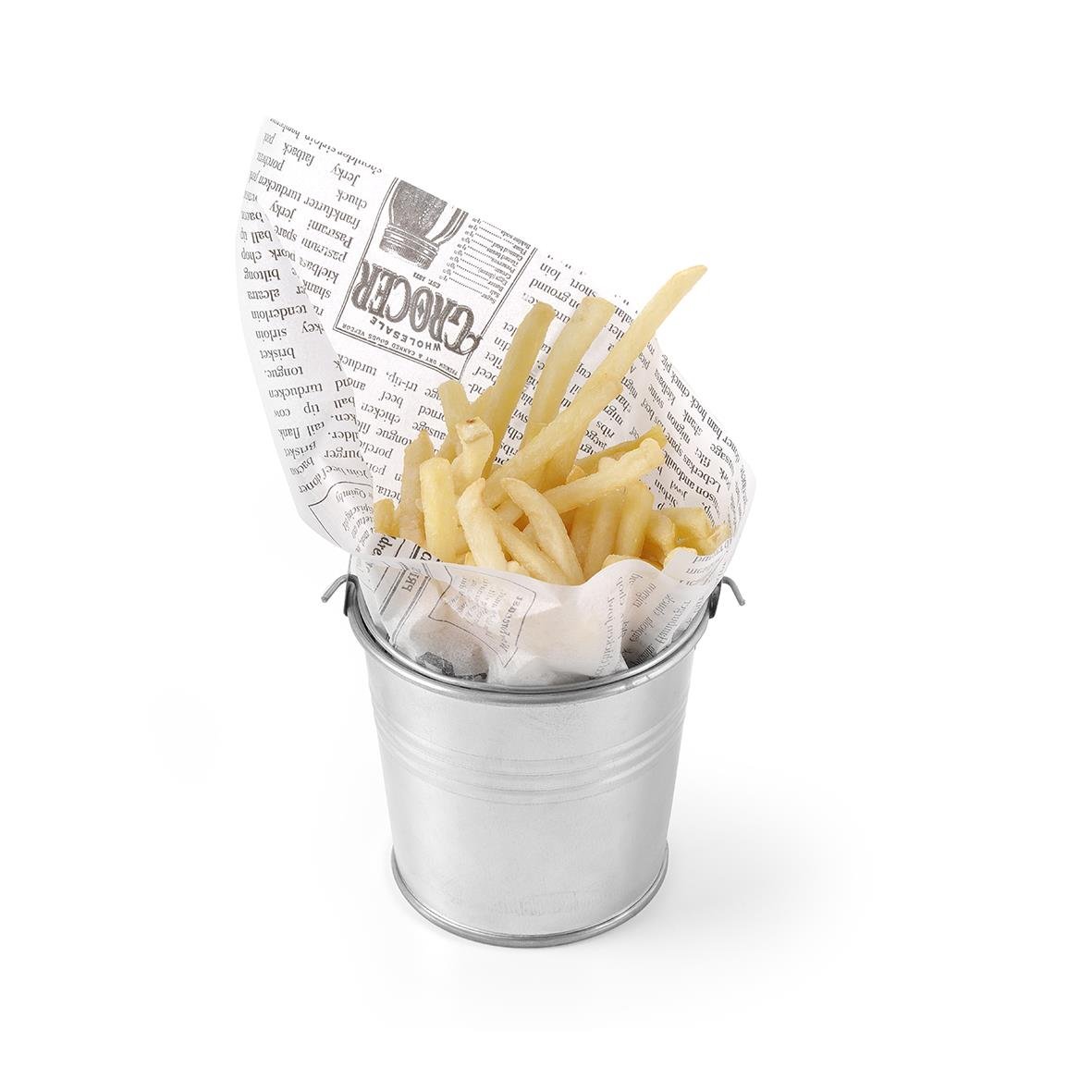 Galvaniserad hink med handtag och tidningspapper, 100x90mm