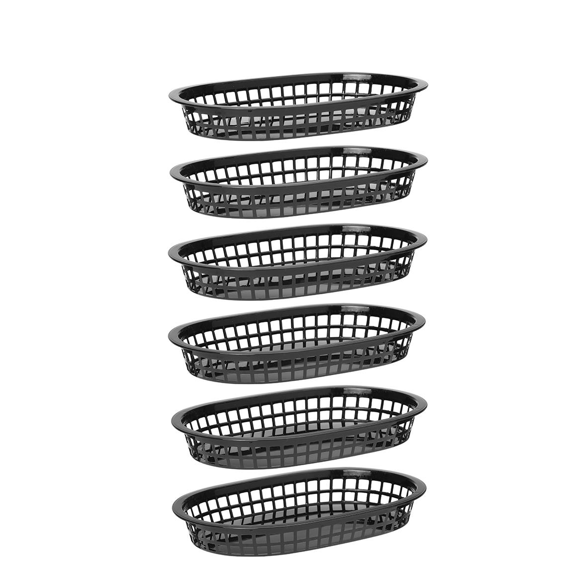 Svart oval serveringskorg Hendi i plast med 6 stycken stapelbara korgar, mått 275x175x38mm