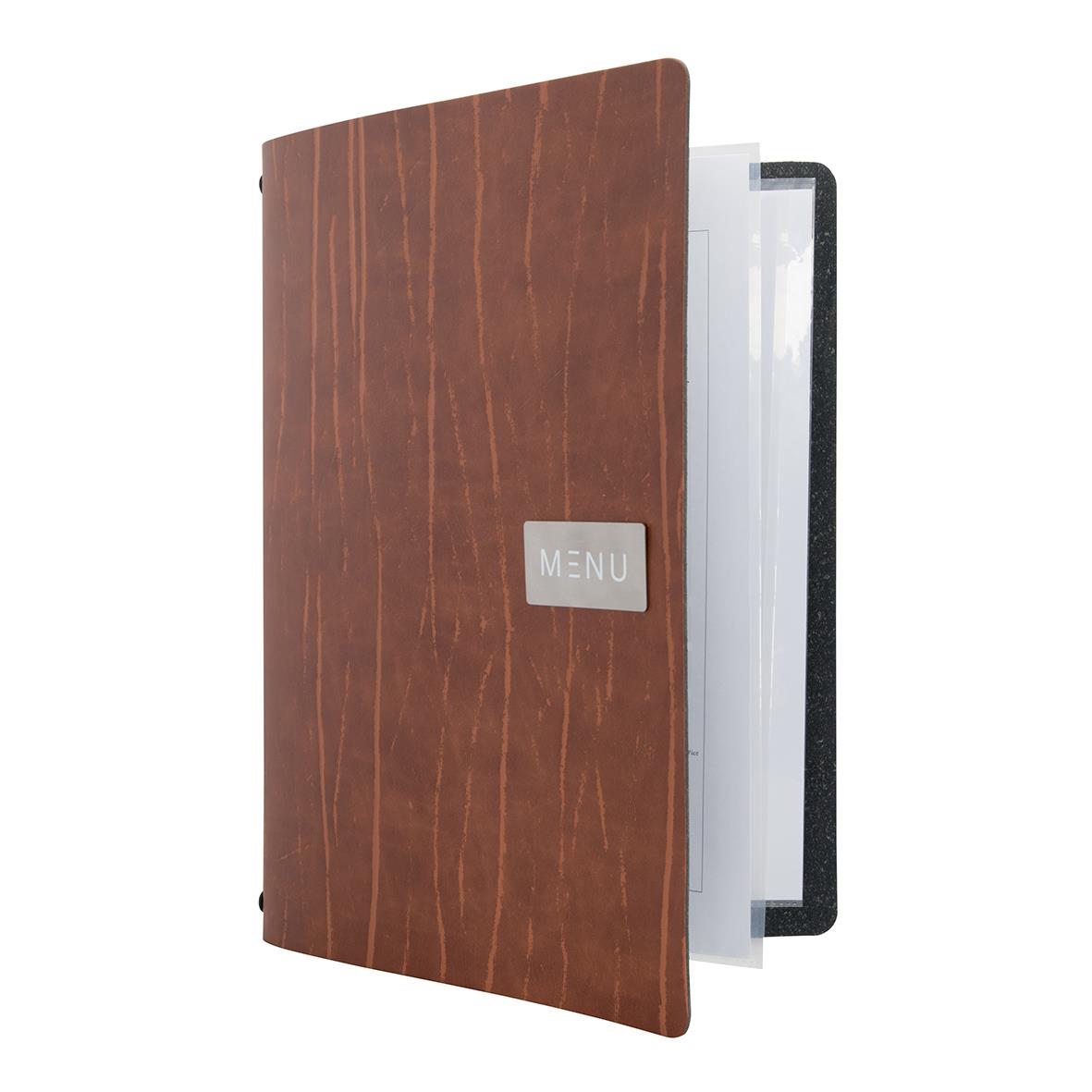 Menypärm Securit Ruga Läder Brun A4 med menyetikett