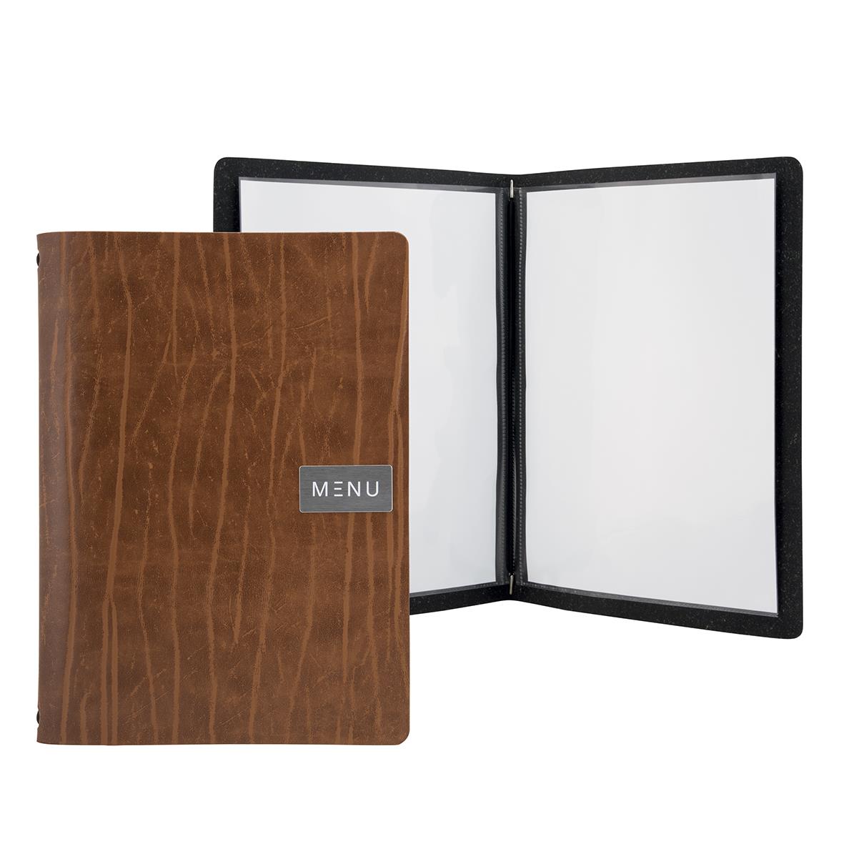Menypärm Securit Ruga Läder Brun A4 med menuetikett och tomma sidor