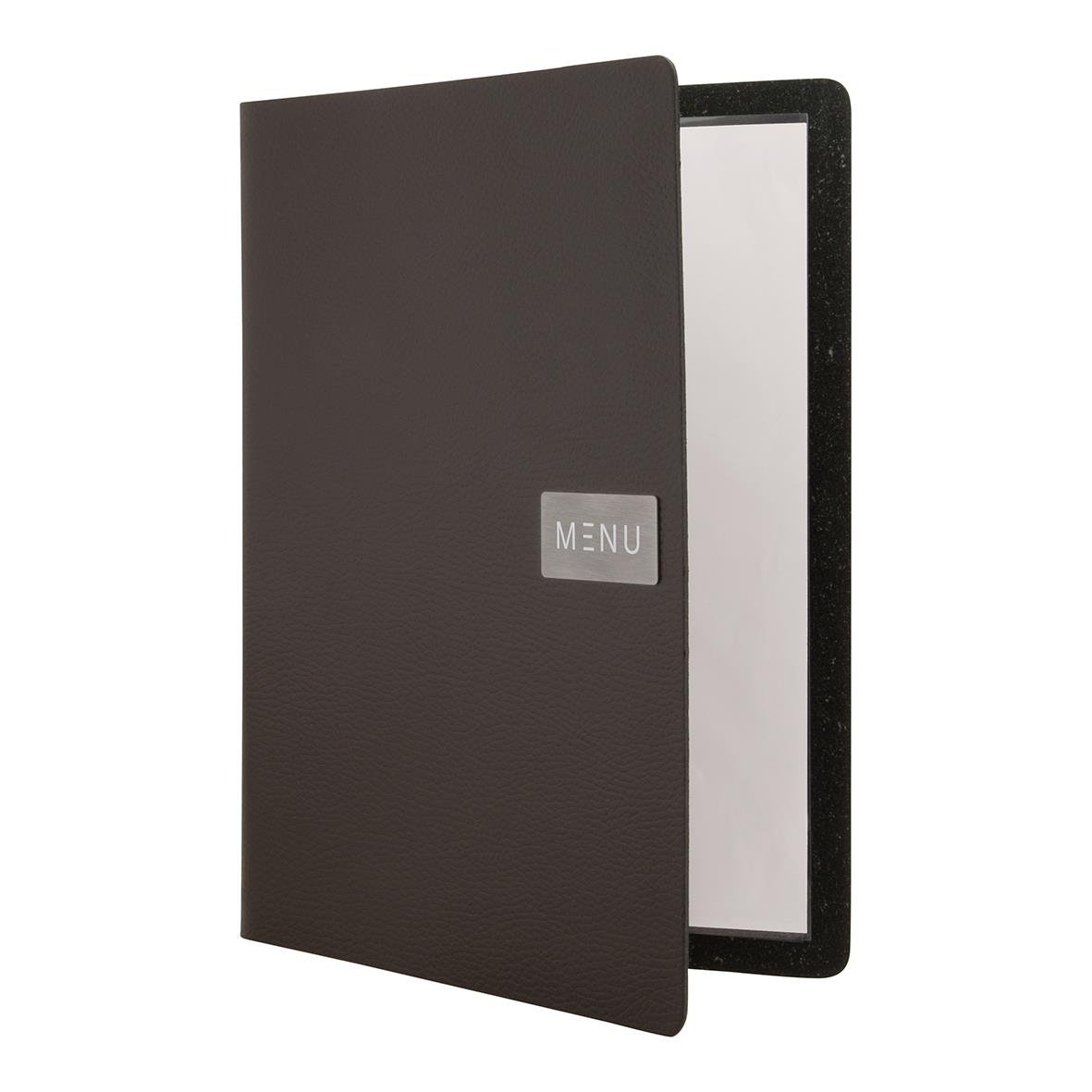 Brun menypärm i A4-storlek med etikett som säger MENU