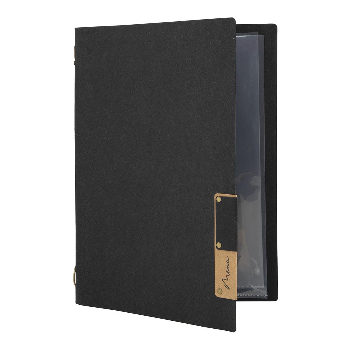 Svart menypärm i A4 storlek med Securit Nature design och guldfärgad etikett