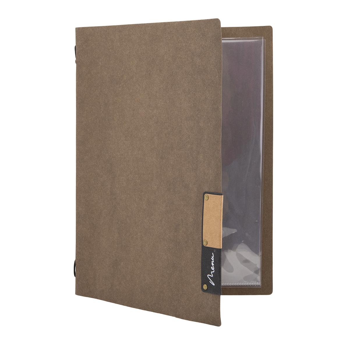 Menypärm i brunt Securit Nature A4 med transparent fack