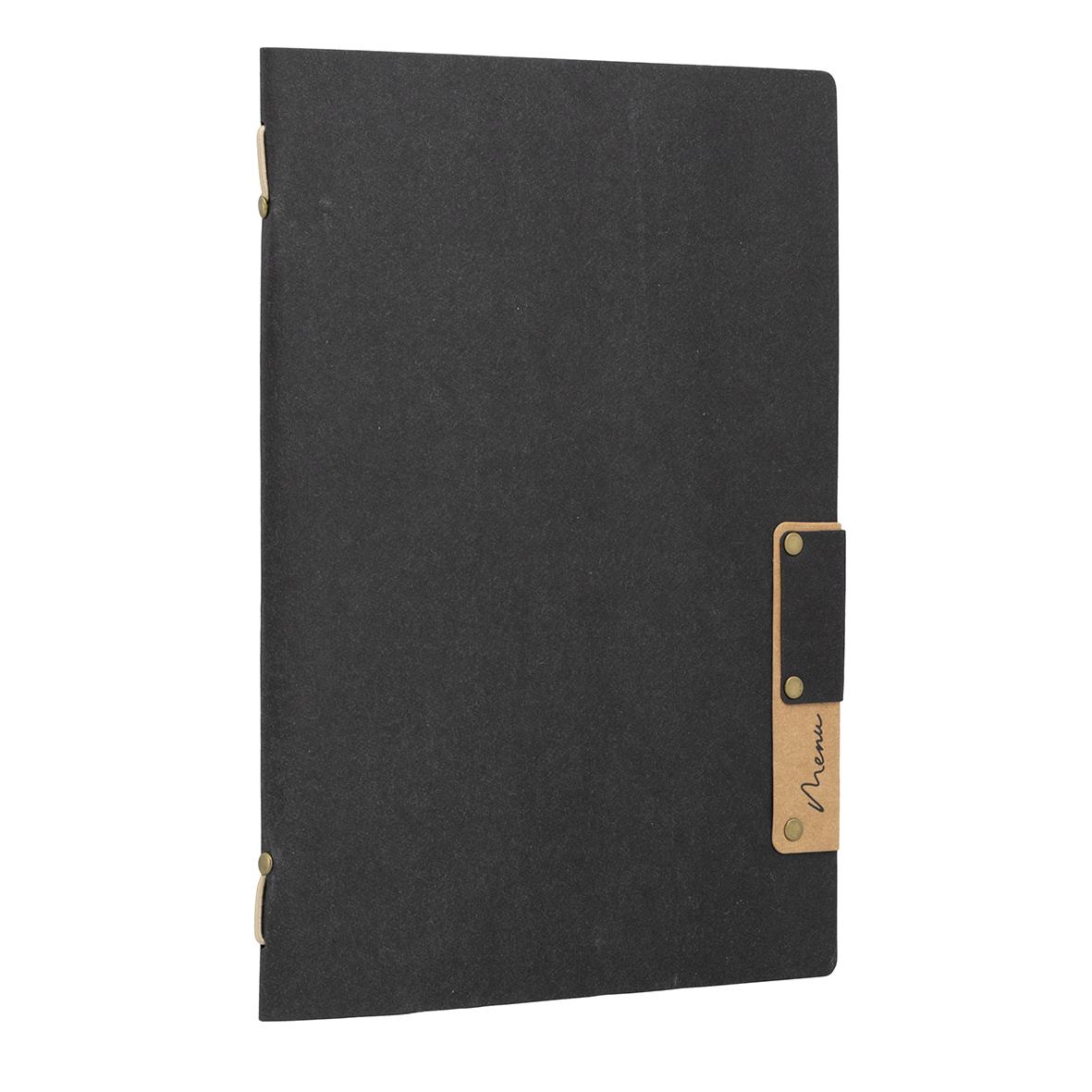 Svart menypärm i A5 storlek med säkerhetsfunktion och brunt etikettfönster