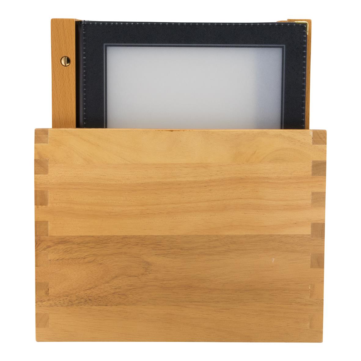 Menypärmslåda i trä med svart Securit Wood A4 och en svart ram