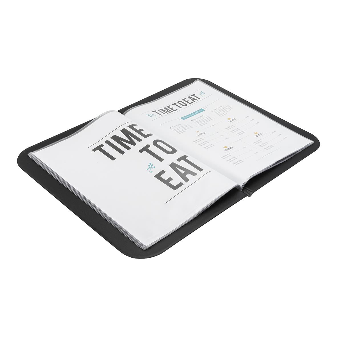 Svart menypärmslåda i trä för A4-format med öppet blad