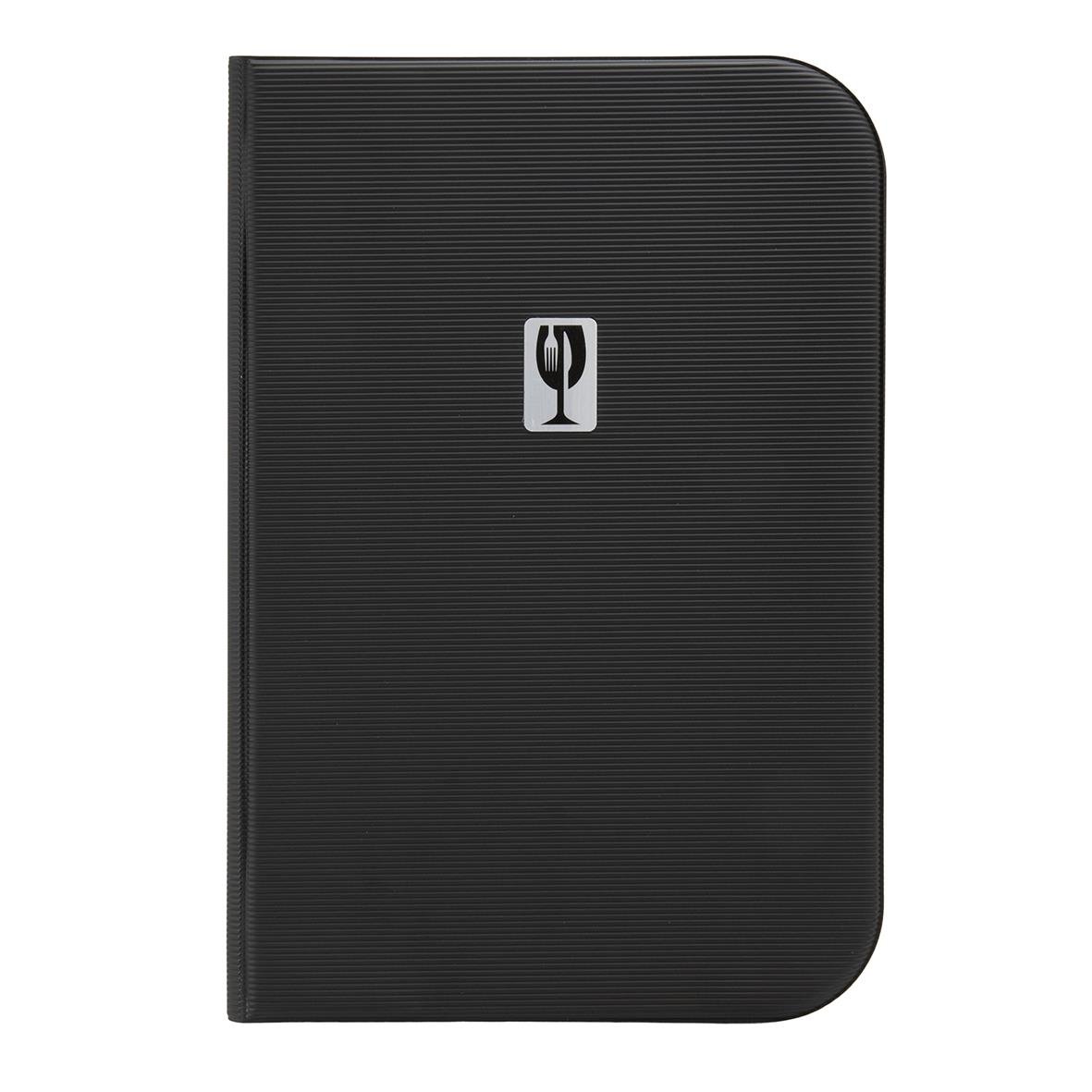 Svart menypärm Securit Essential i A4-storlek med ribbad yta och logotyp