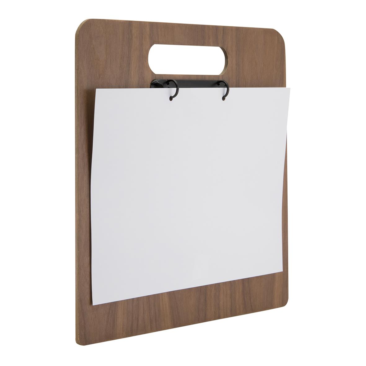 Menyrhållare i trä med handtag och A4-clip för papper