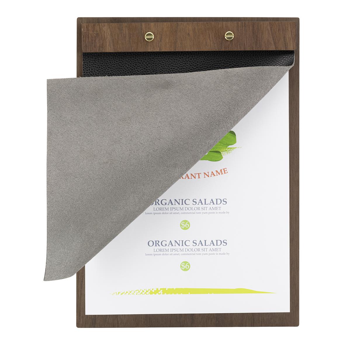 Menyrhållare Securit i trä och läder för A4-papper