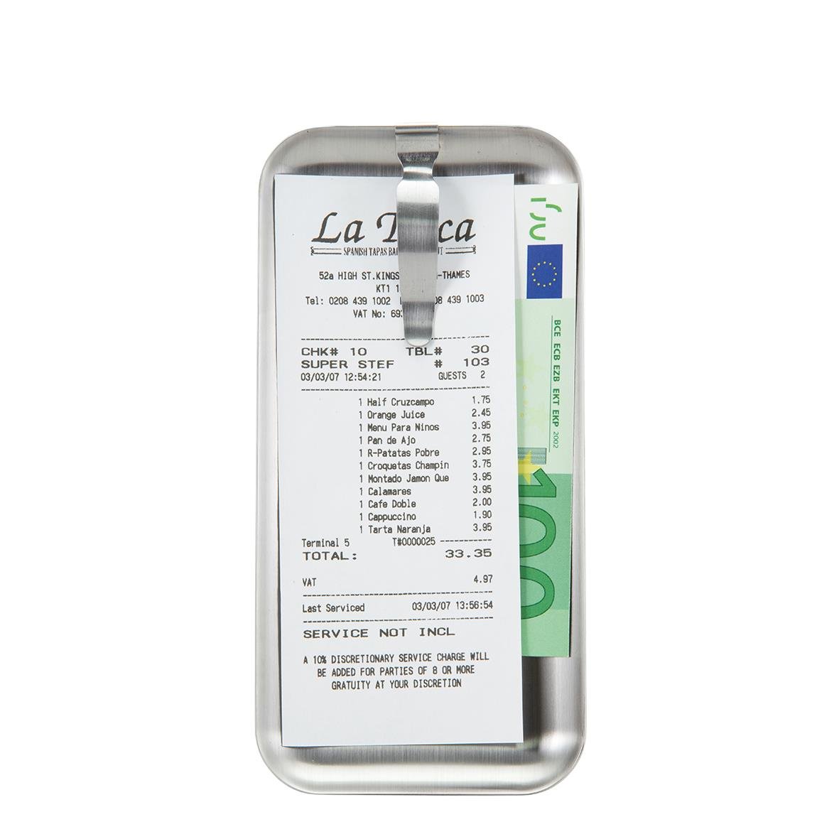 Notbricka i stål med klämma, mått 28,5x9cm