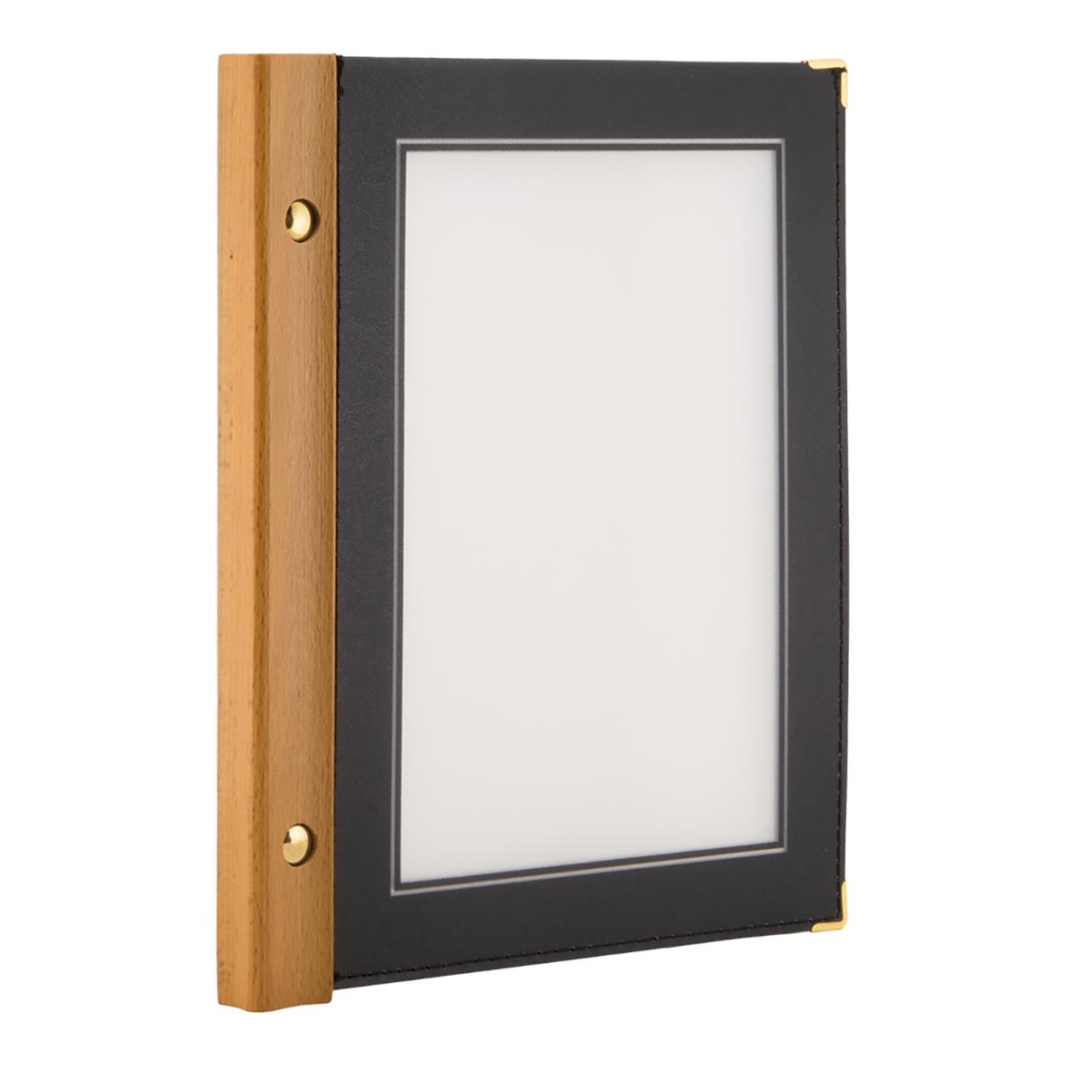 Menypärm Securit Wood Svart A5 med trädetaljer och svart front