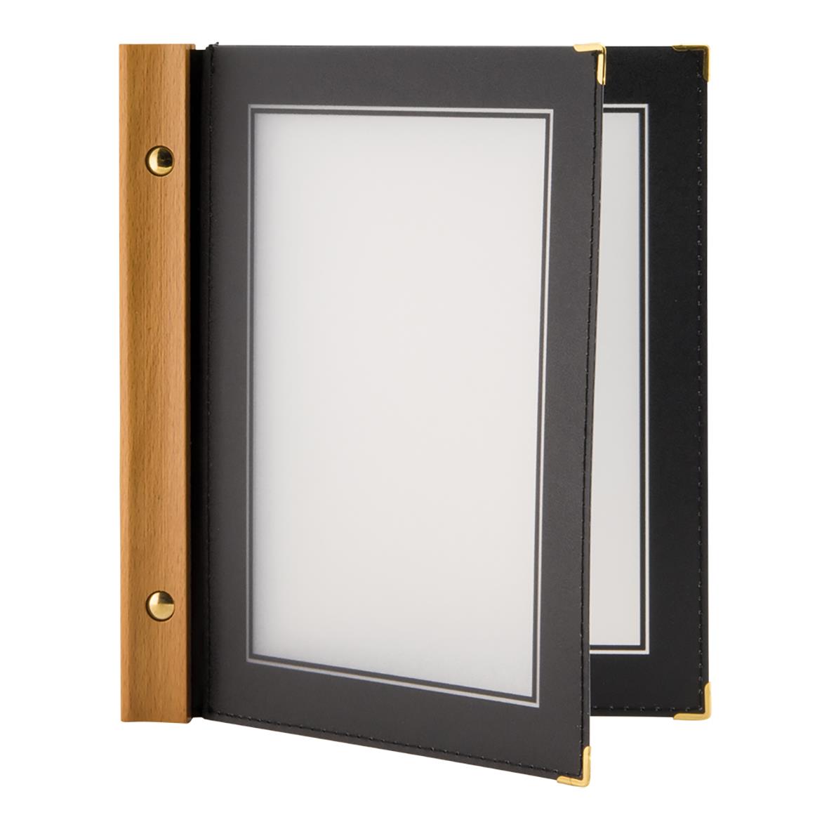 Menypärm Securit Wood Svart A5 med trädetalj och svart plast