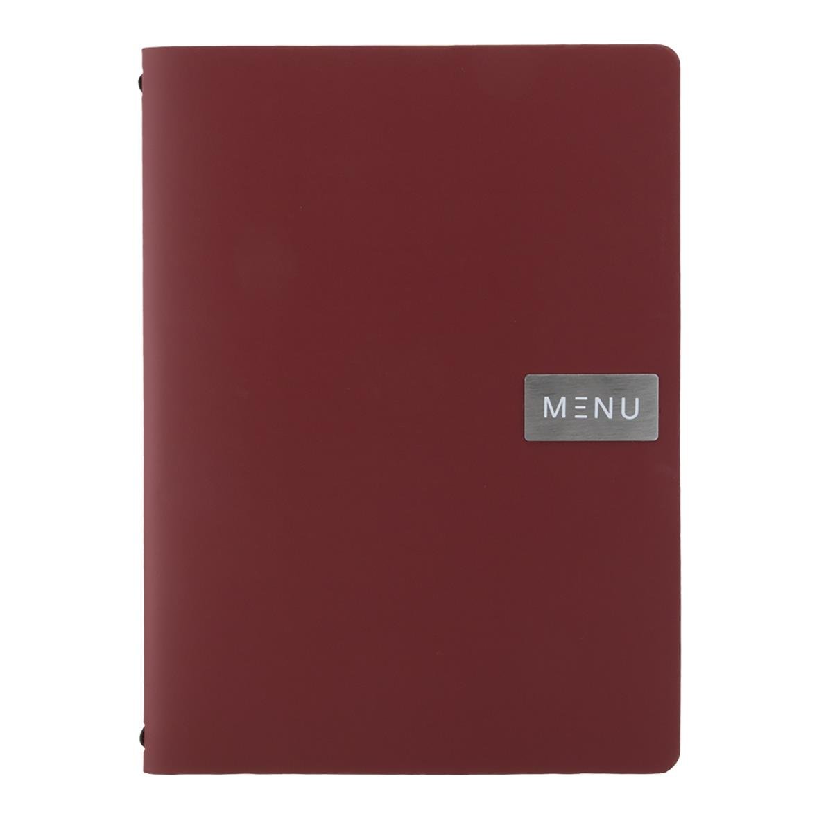 Röd A4 menypärm med Securit Royal Röd etikett och menu-etikett