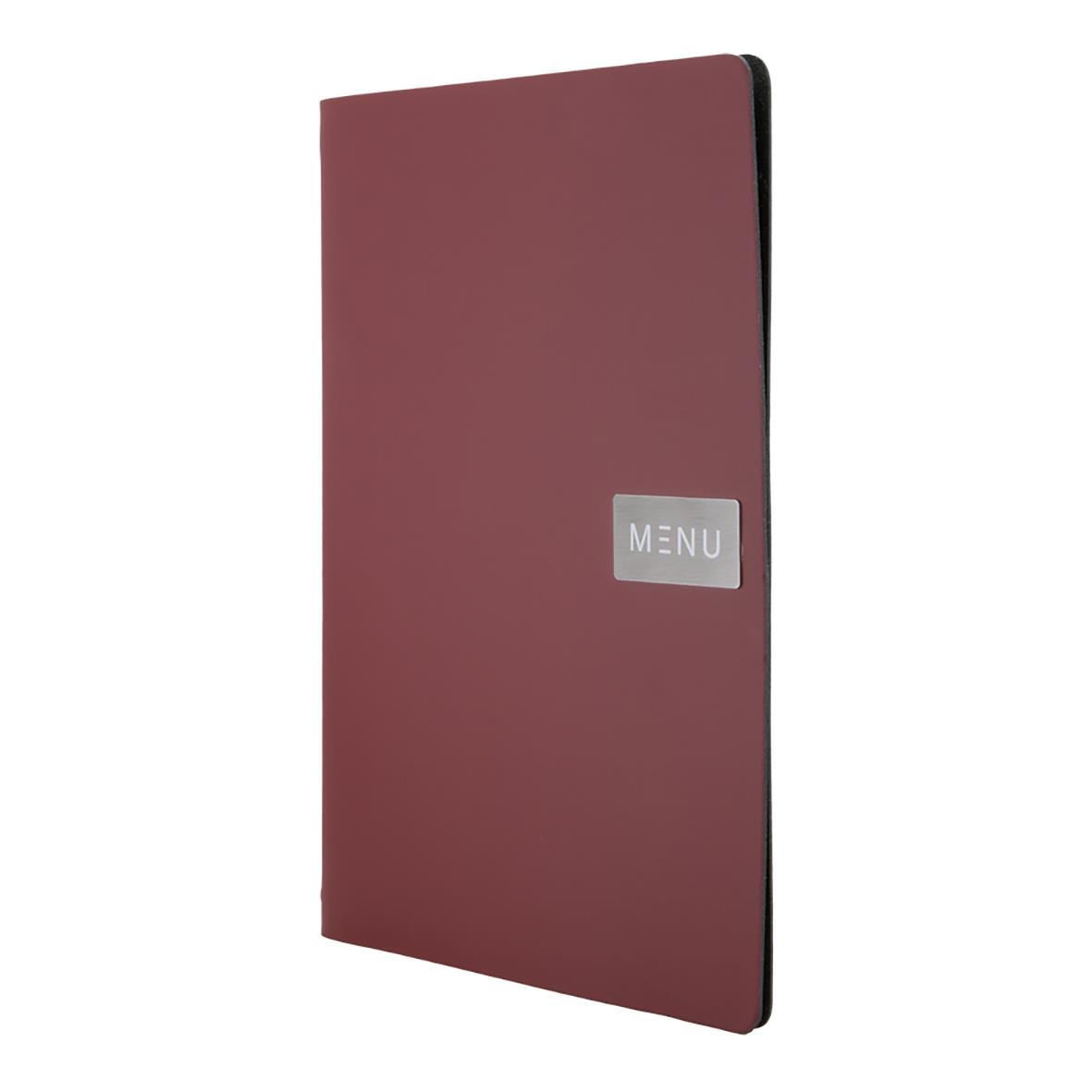 Röd A4 menypärm med Securit Royal etikett och menytitling