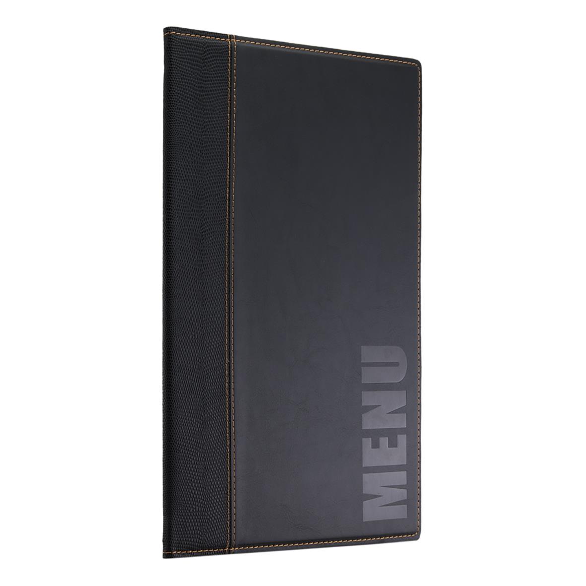 Svart menypärm i A4-storlek med Securit Trendy design och tydlig MEU-etikett