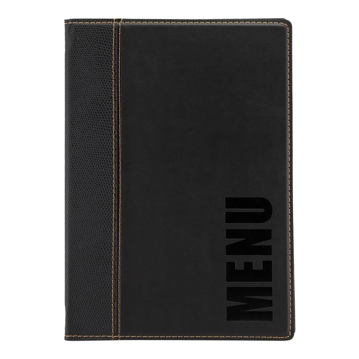 Svart menypärm i A5 storlek med Securit Trendy design och menytit på framsidan