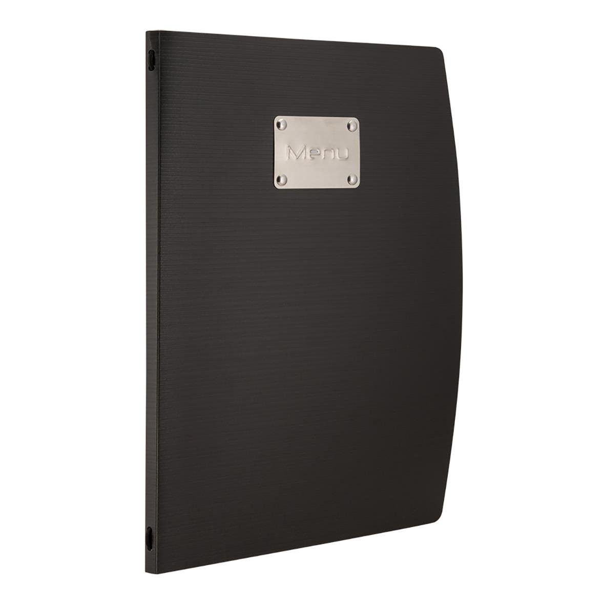 Svart menypärm Securit Rio i A4-storlek med metallskylt