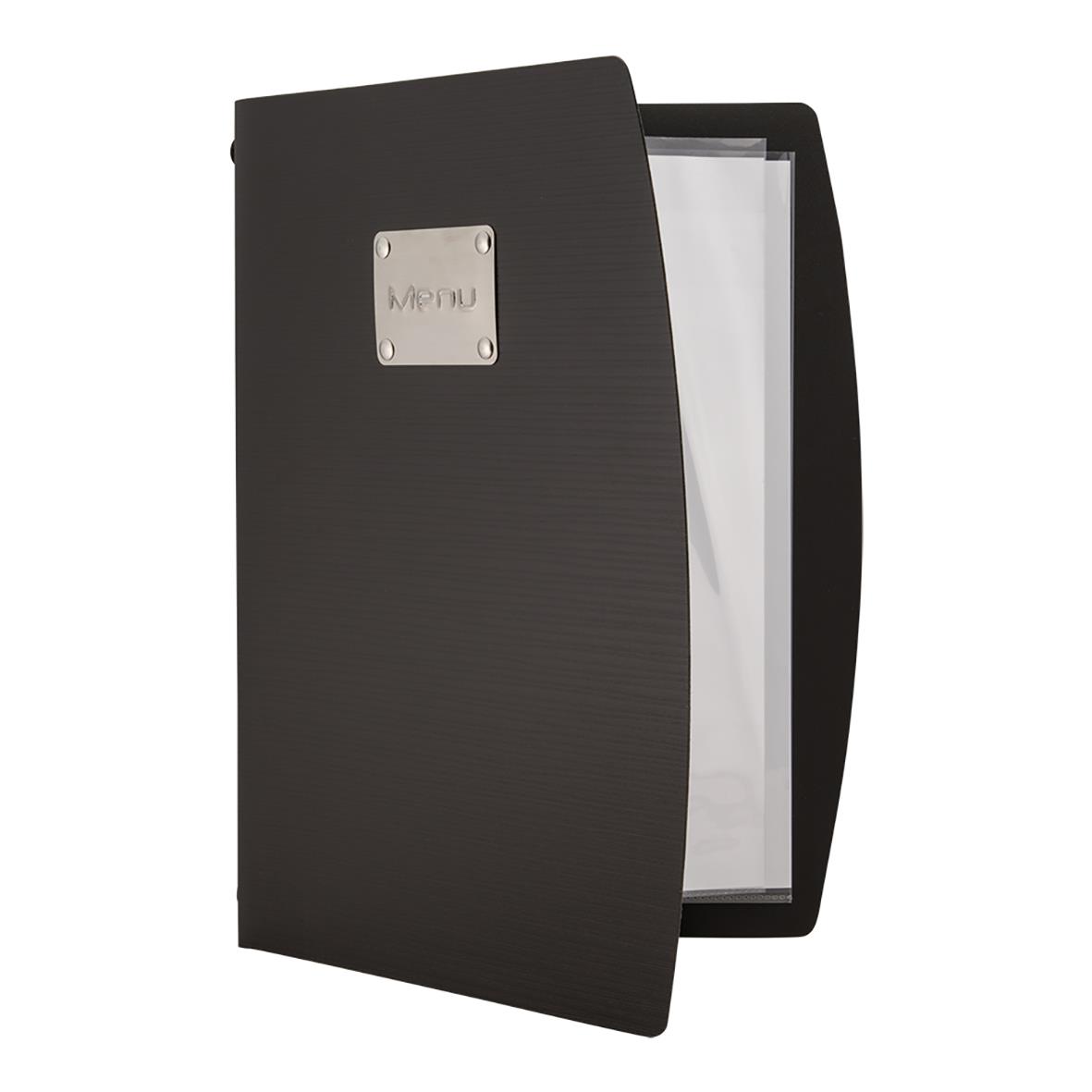 menypärm Securit Rio svart A4 med lucka och etikettfäste