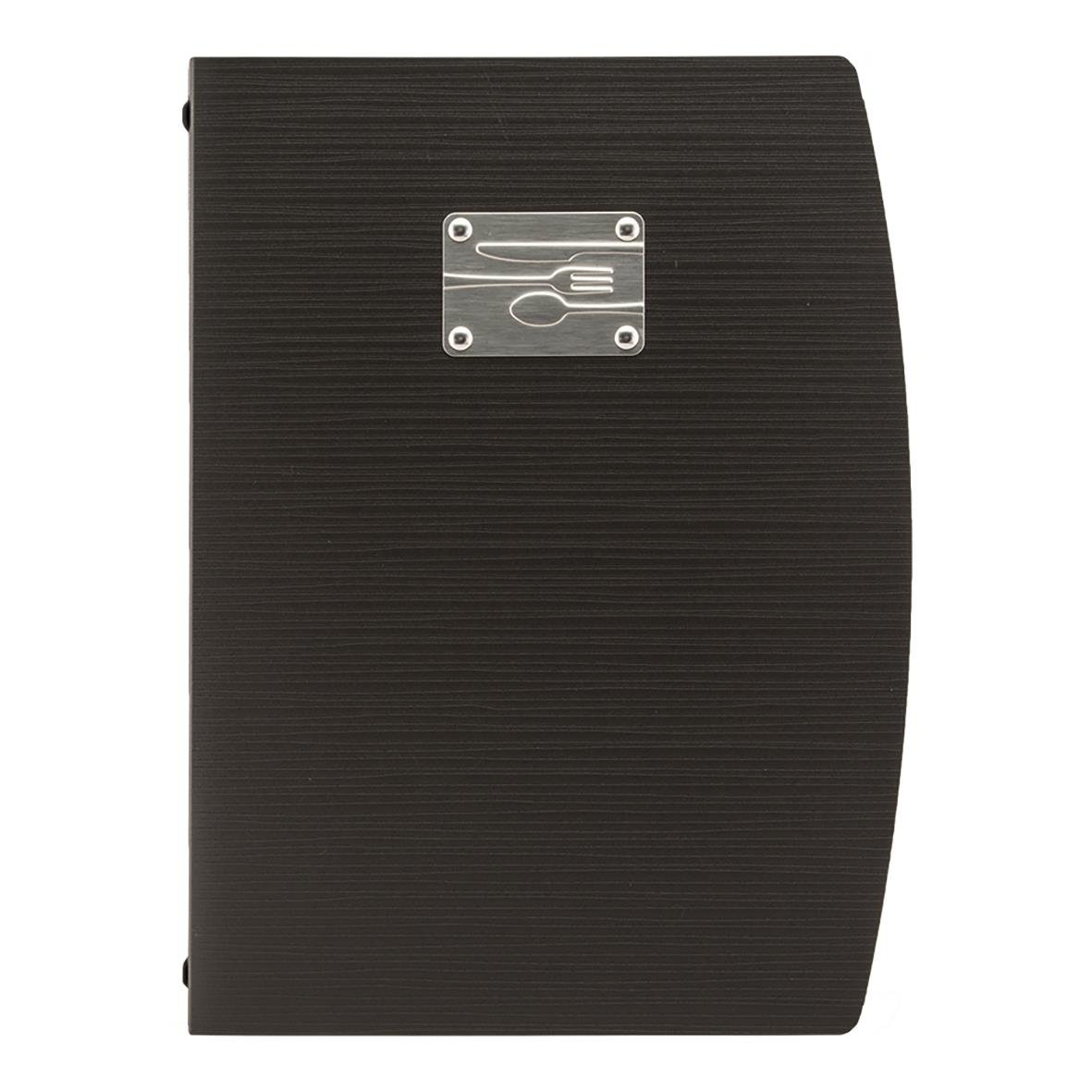 Svart menypärm med Securit Rio logga och bestickmotiv, A4 storlek