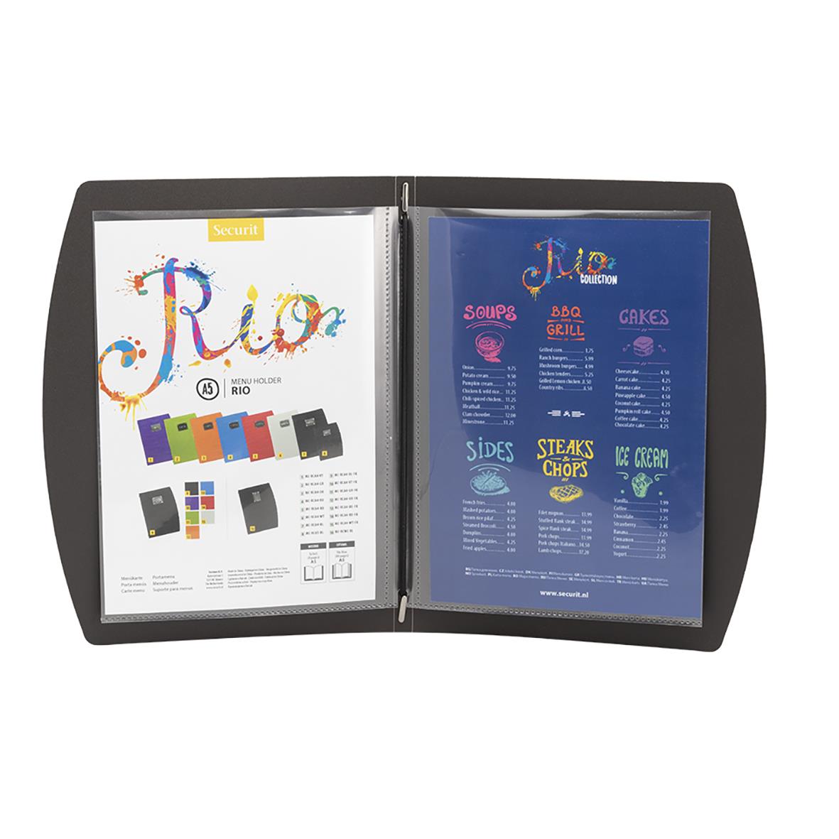 Menypärm Securit Rio Svart A5 med sidor för menyer och information