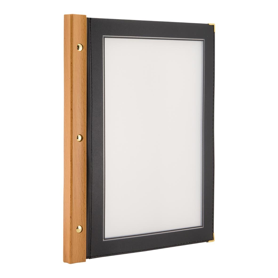 Menypärm Securit Wood Svart A4 med trädetalj och svart ram