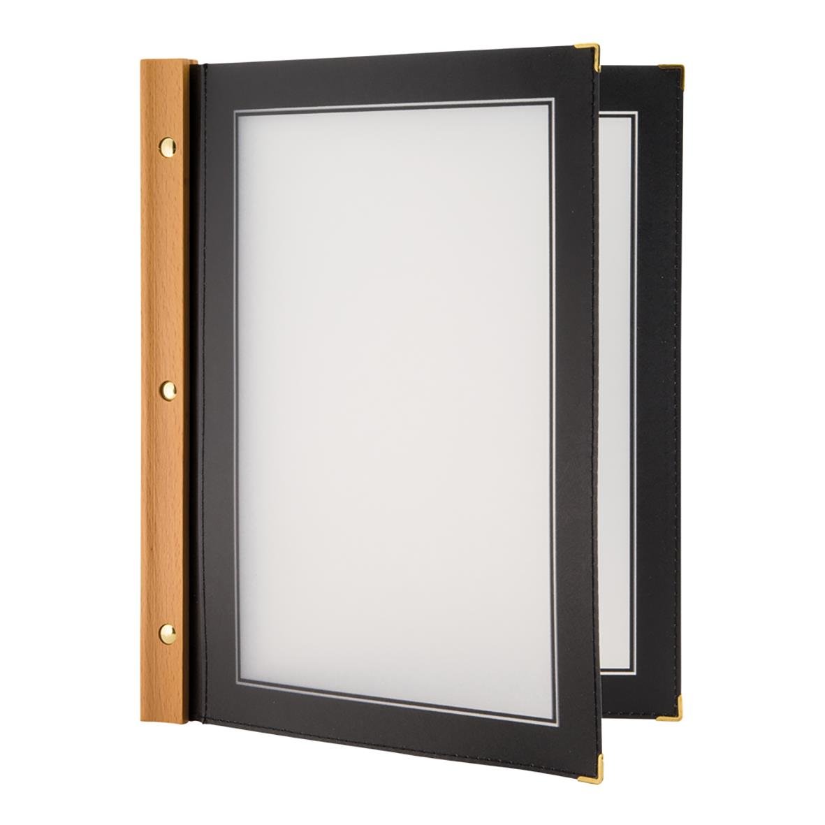 Menypärm Securit Wood Svart A4 med trädetalj och transparent fönster