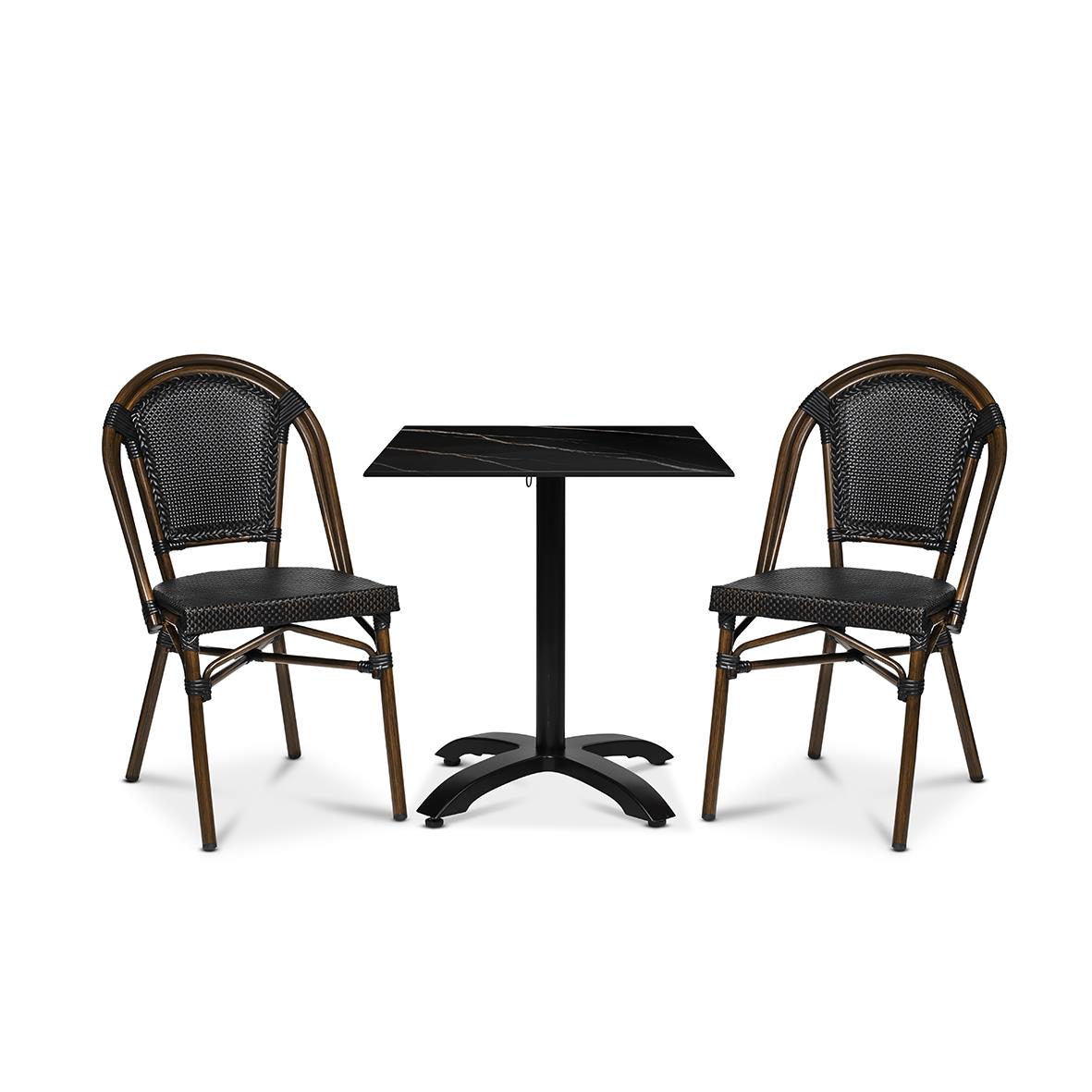 Utestol Paris med svart bord och två svarta stolar