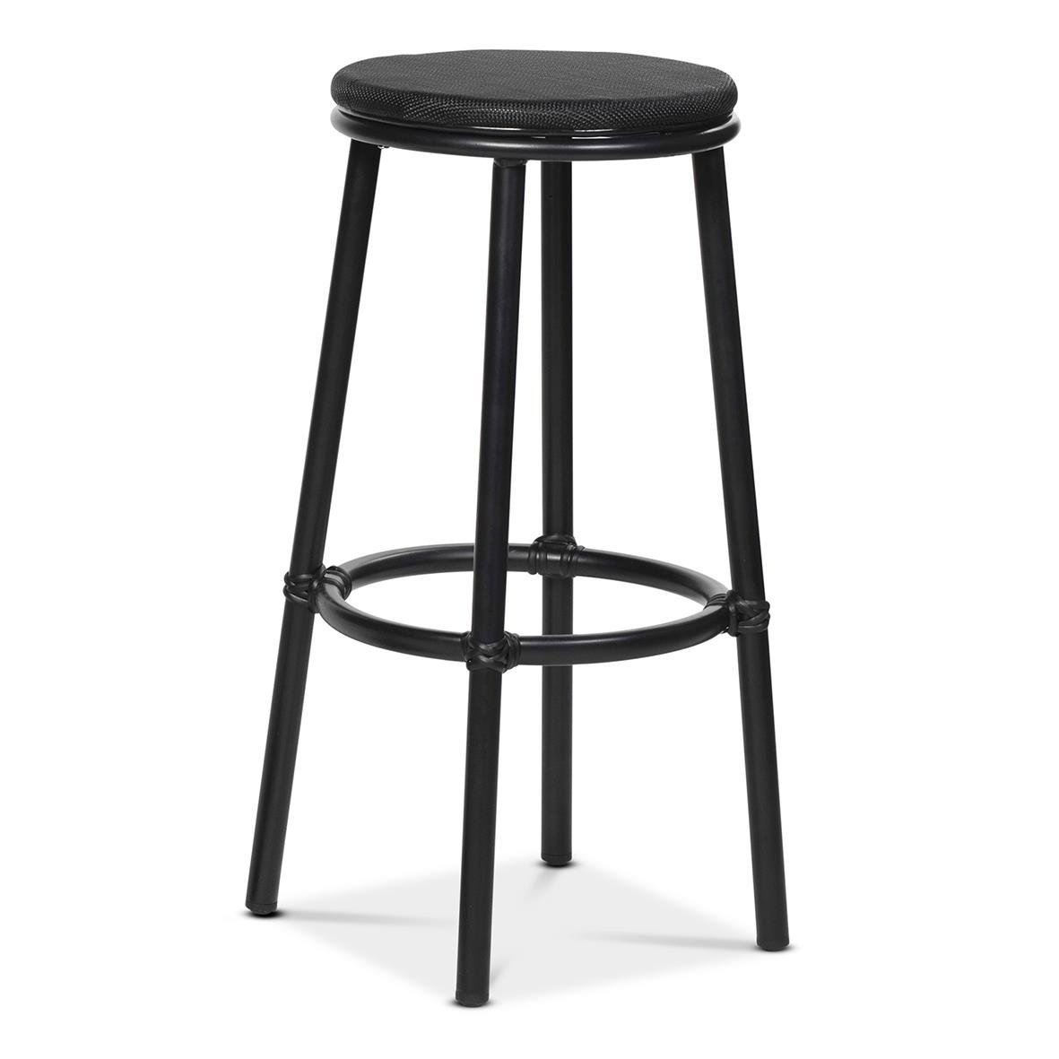 Svart barpall med rund sits och fyra ben