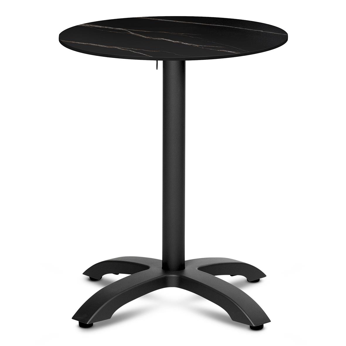 Rund svart bordsskiva av sintrad sten med diameter 60cm på svart stativ