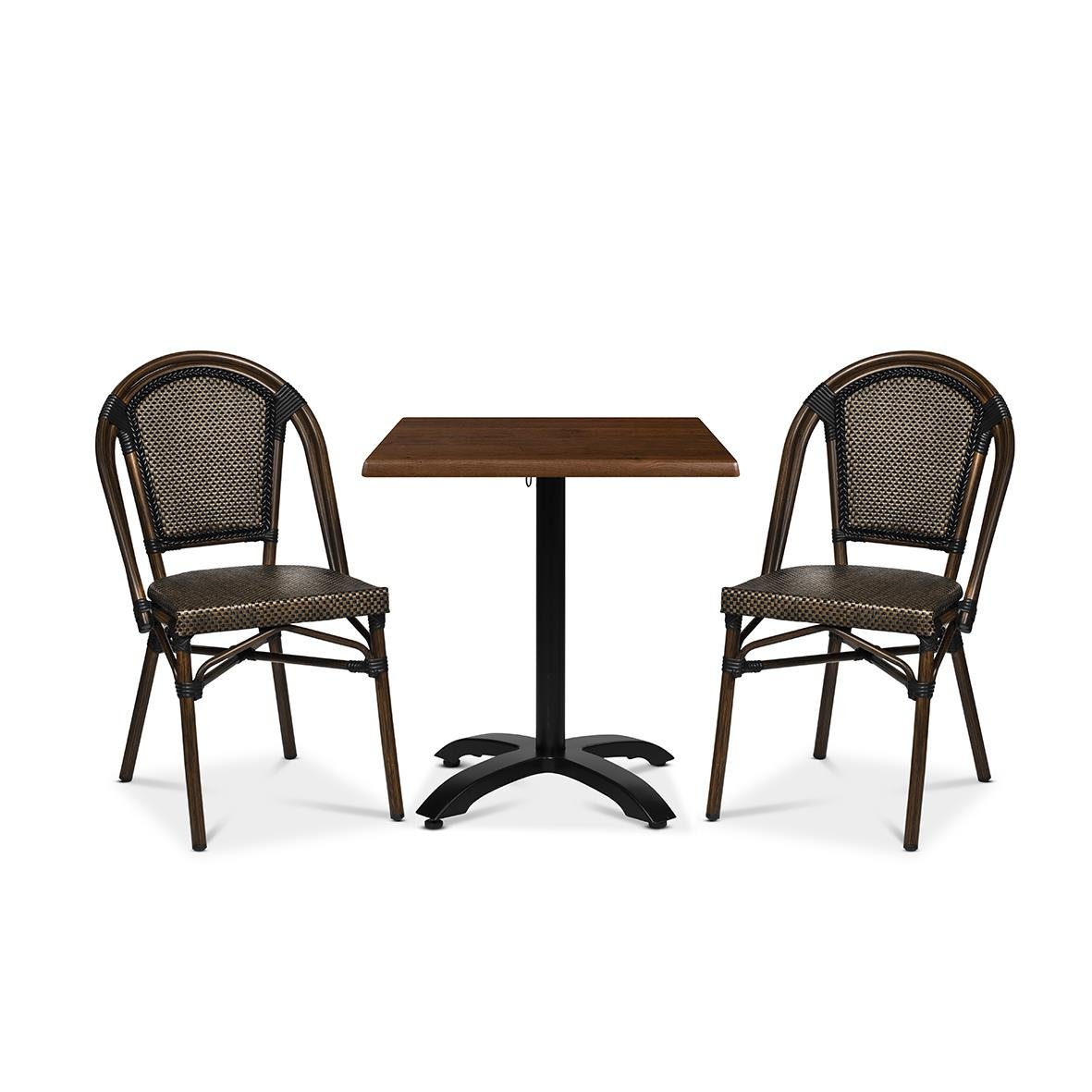 Utestol Paris med svart/brun sits och ryggstöd, samt ett litet bord i trä