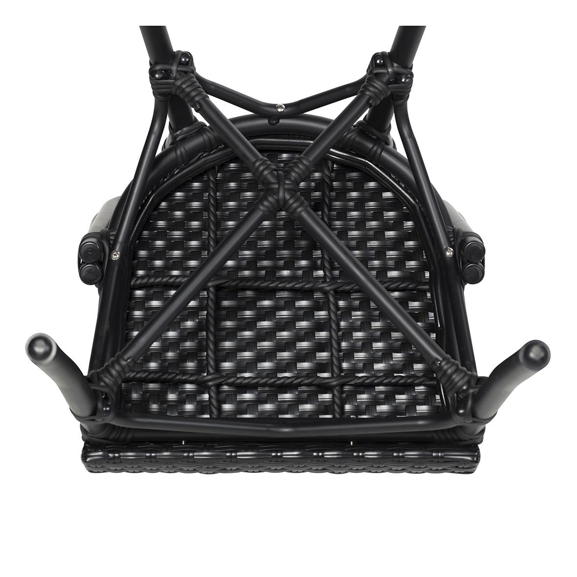 Utestol Paris Fiberrotting Svart vänd upp och ner, visar sits och ben i svart fiberrotting