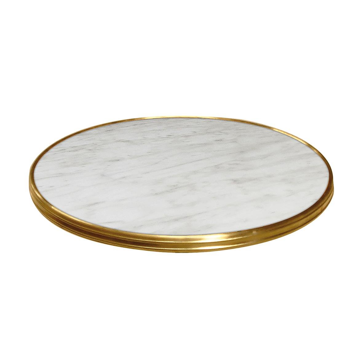 Rund bordsskiva med marmormönster och mässingskant, diameter 60 cm