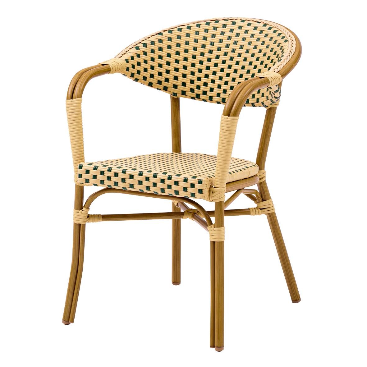 Utestol Monaco med fiberrotting i grön och cremefärgad design