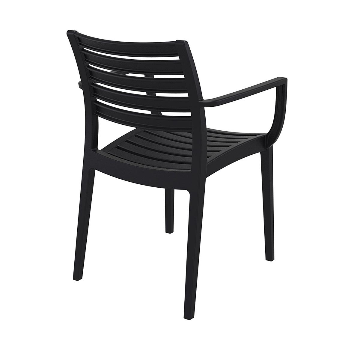 Svart stapelbar stol Artemis med armstöd och slitsad sits