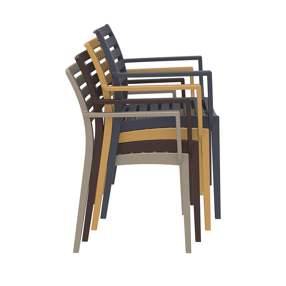 Stapelbara Artemis-stolar med armstöd i svart, beige och mörkbrunt