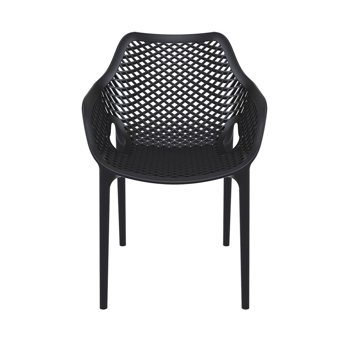 Svart stapelbar stol Air XL med nätmönster och armstöd