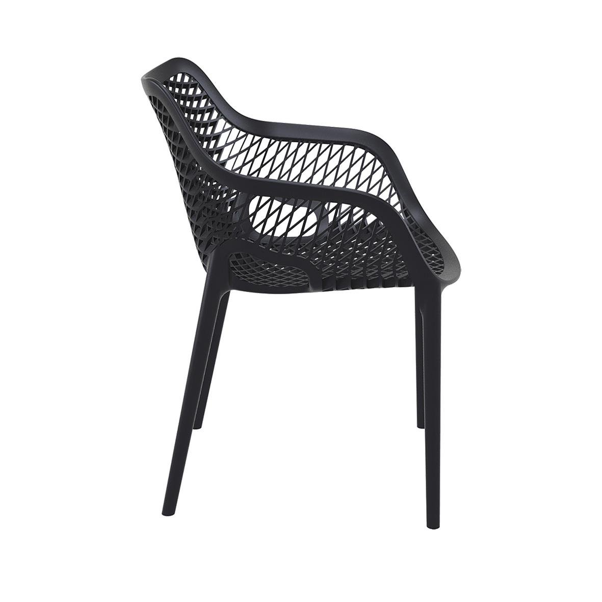 Svart stapelbar stol Air XL med nätmönster och armstöd