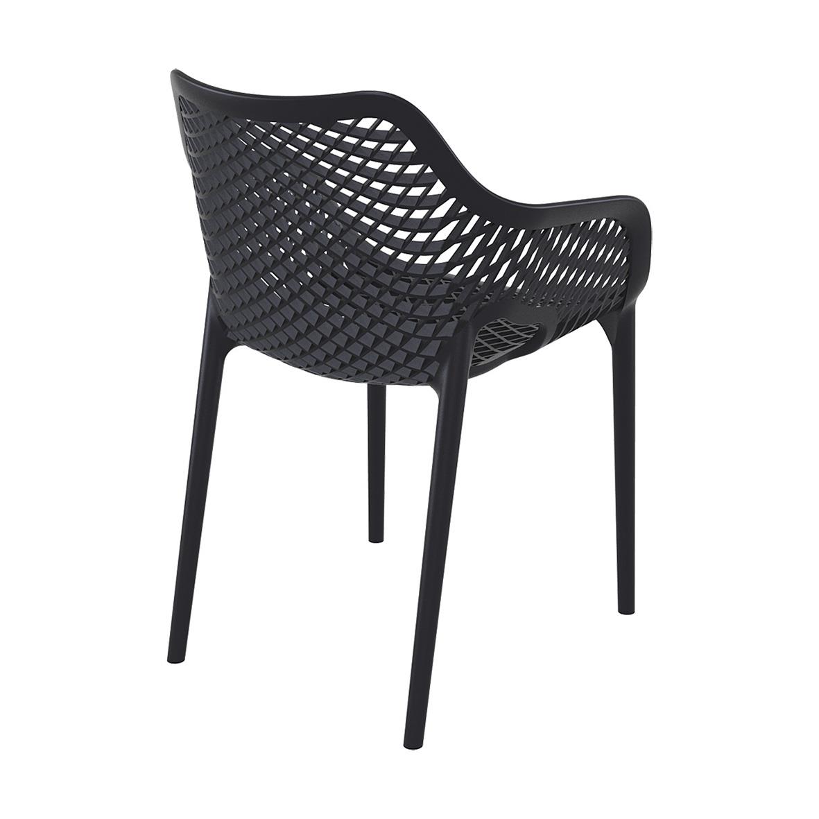 Svart stapelbar stol Air XL med nätmönster och armstöd