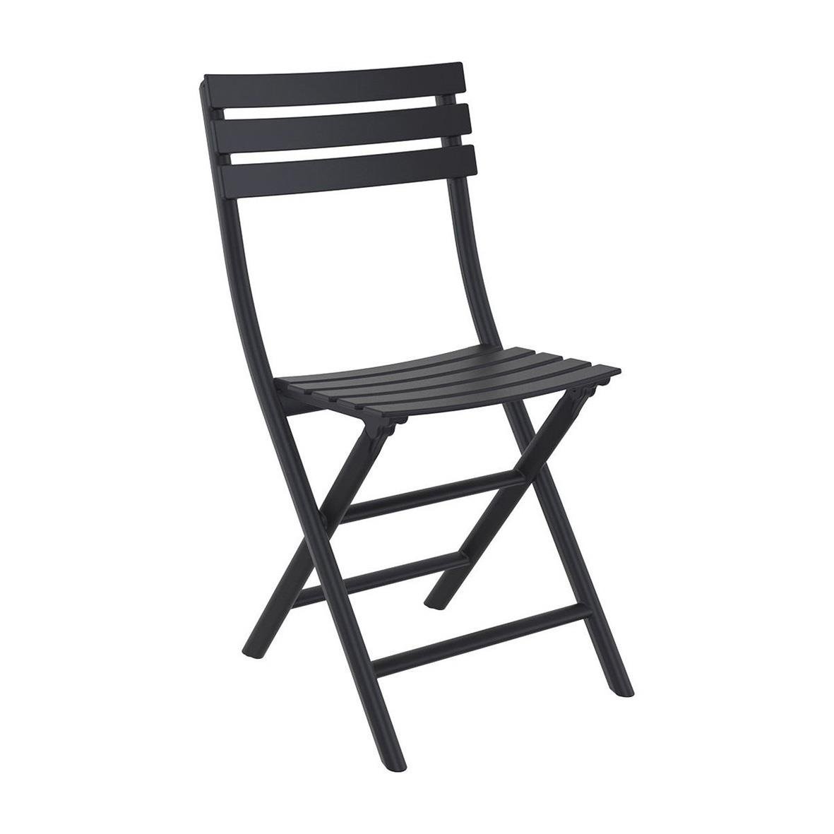 Svart fällbar stol med sits och ryggstöd av släta träslanor