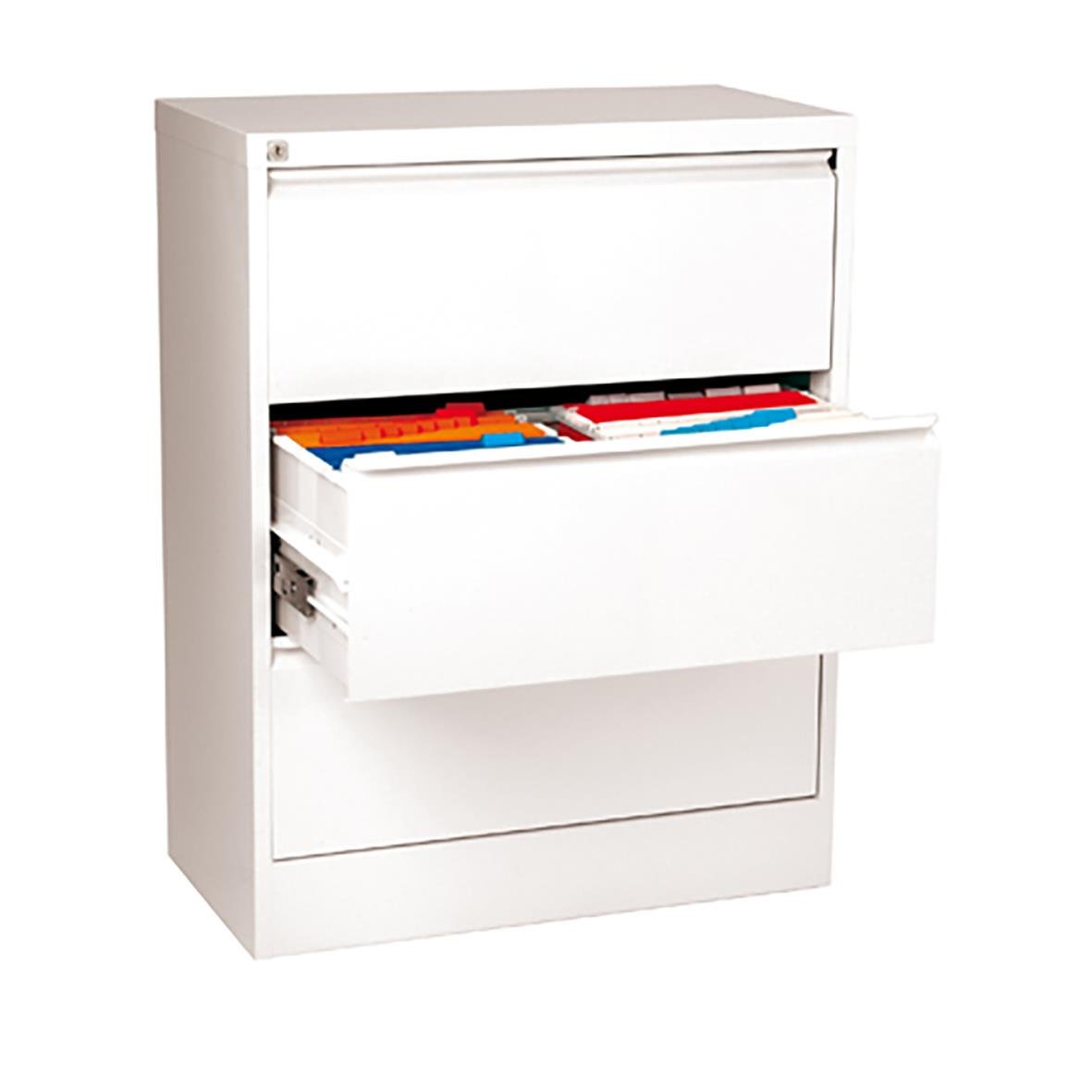 Hängmappsskåp Agrippa Flanköppn. 3-låd, vit, mått 802x1032x425mm