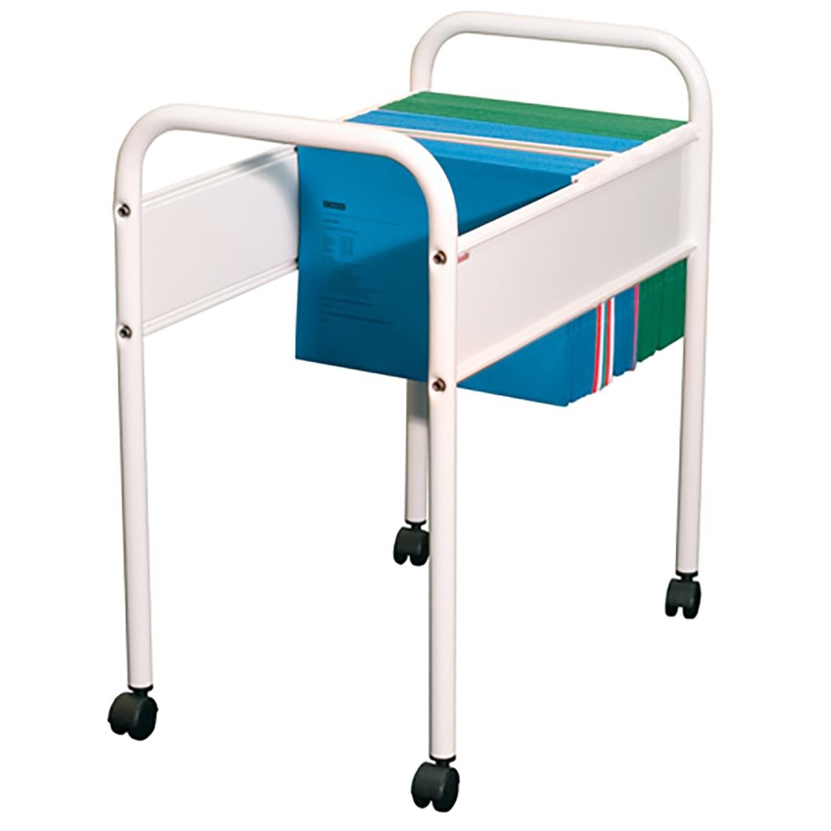 Hängmappsvagn med fyra fack och hjul, vit ram, för kontorsdokument