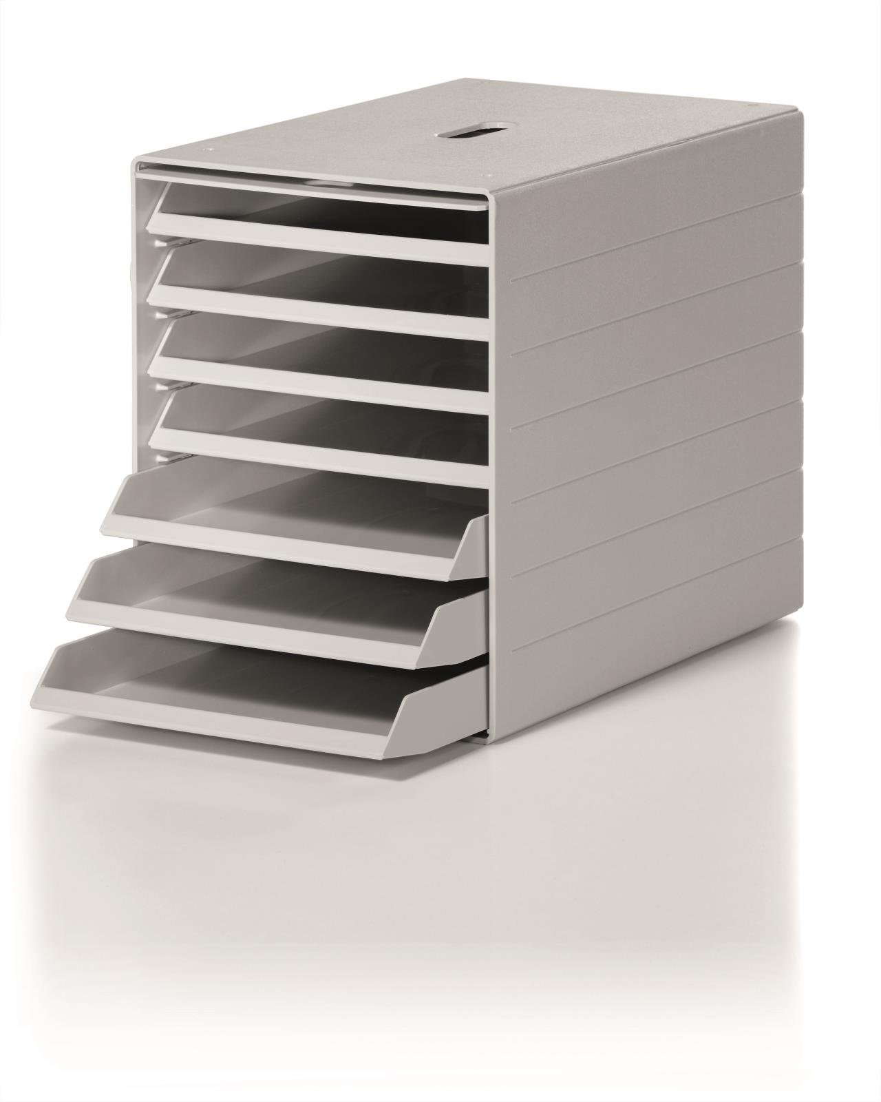 Blankettbox Durable Idealbox Plus i ljusgrå färg med flera utdragbara fack för dokumentorganisation