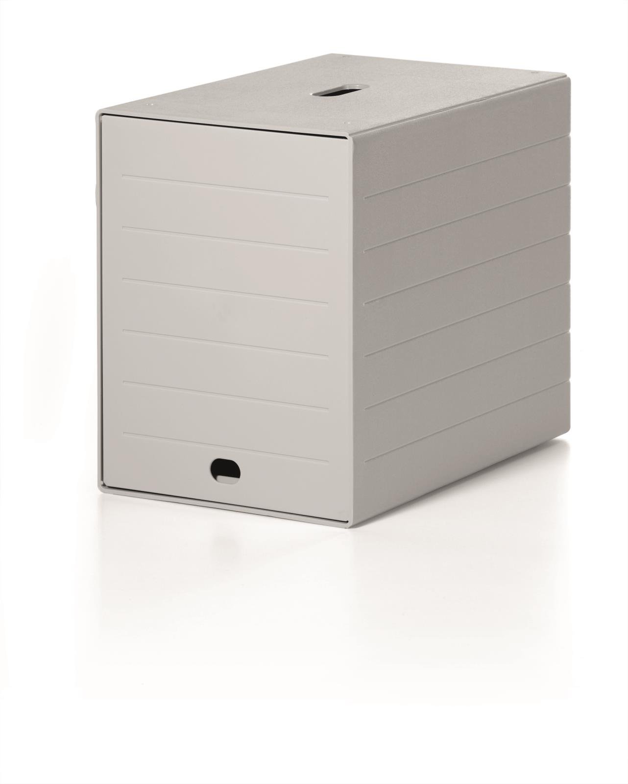 Ljusgrå blankettbox Durable Idealbox Plus i kvadratisk form med lock och handtag