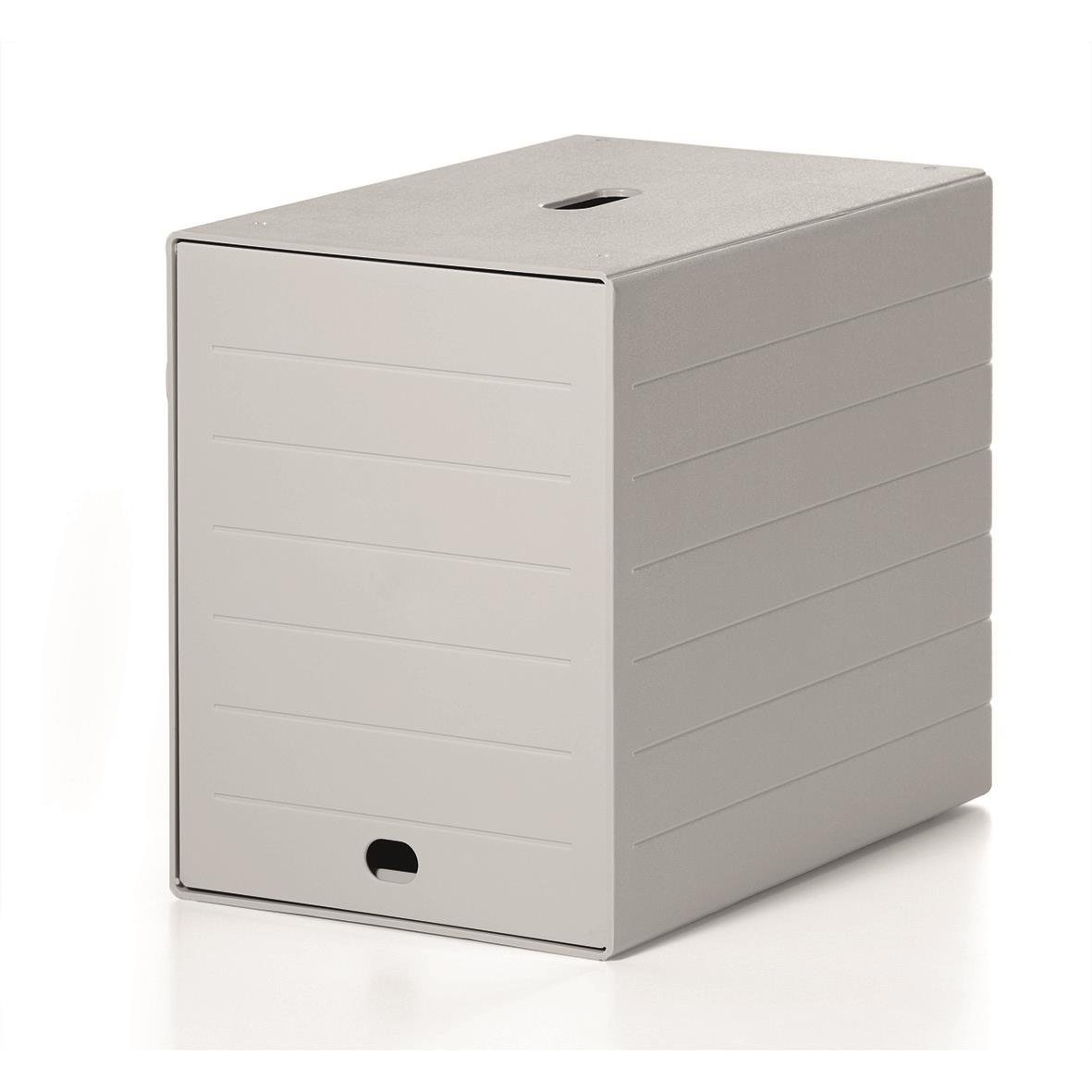 Ljusgrå blankettbox Durable Idealbox Plus i kvadratisk form med lock och handtag