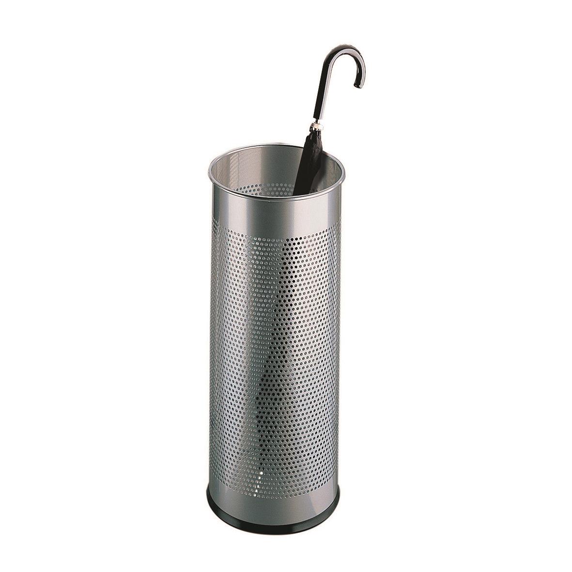 Snyggt paraplyställ i metall med perforerad design och svart botten, 62 cm högt